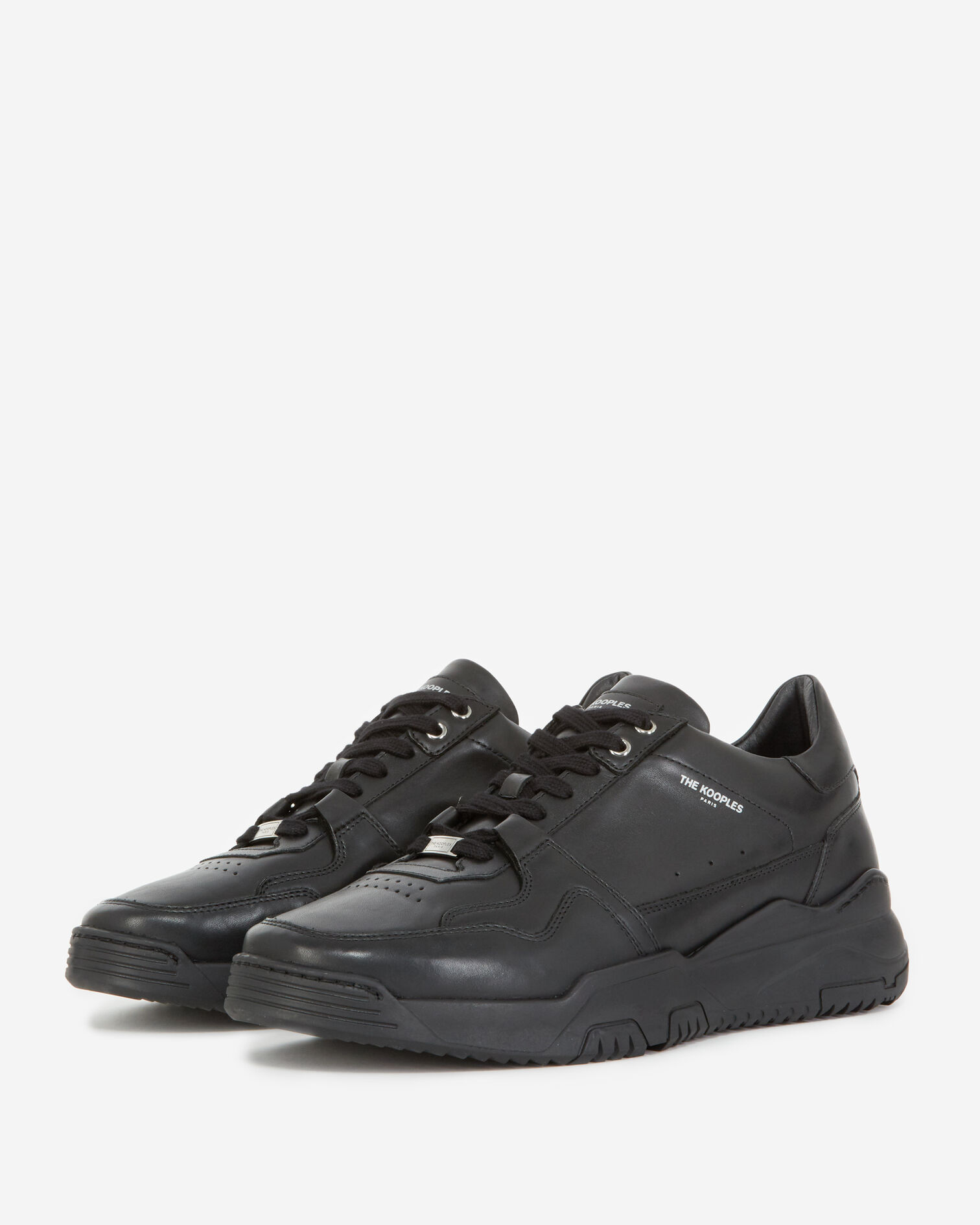 Black leather sneakers with cut-outs, BLACK, hi-res image number null