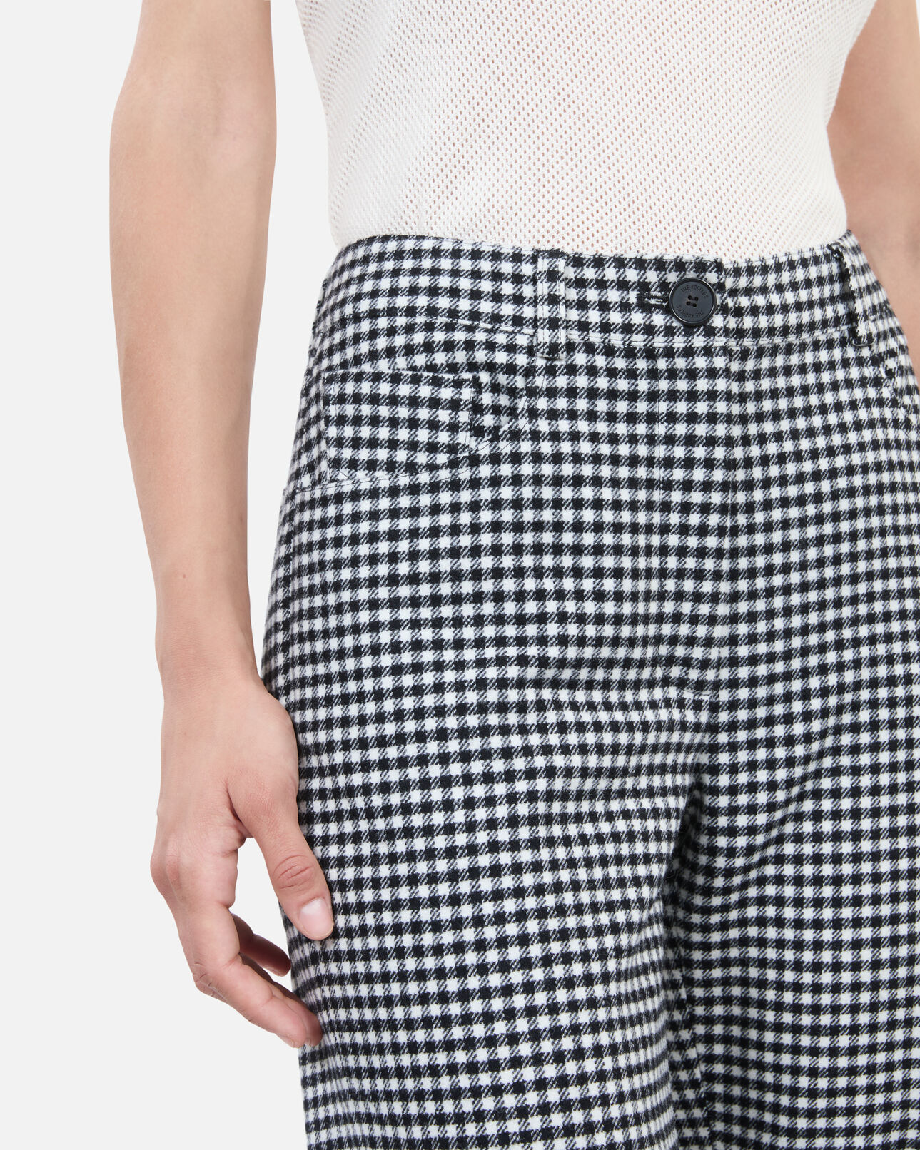 The Kooples WOMEN BLACK WHITE vichy check flare trousers