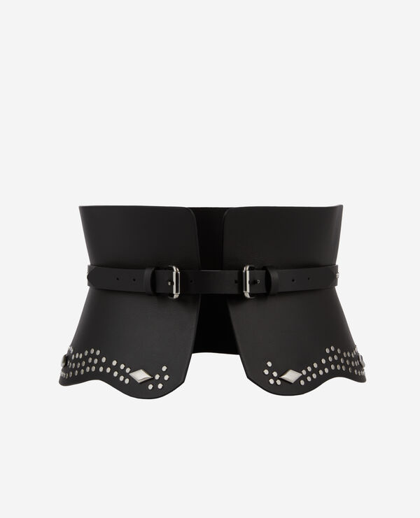 black leather corset belt with studs