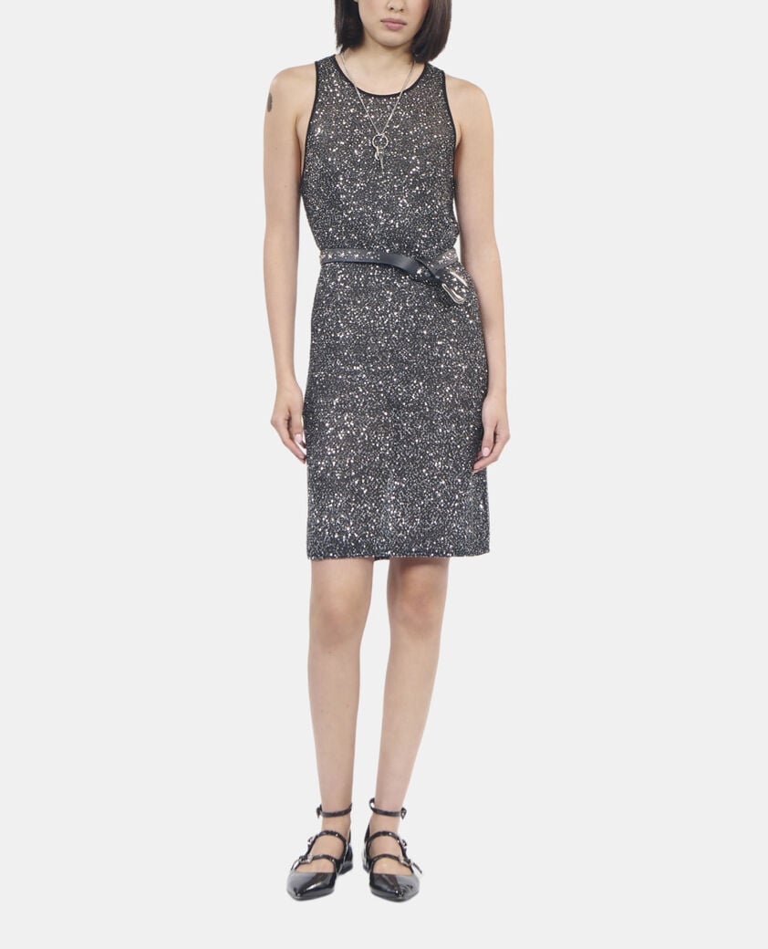 The Kooples FEMME BLACK robe courte à sequins en maille noire