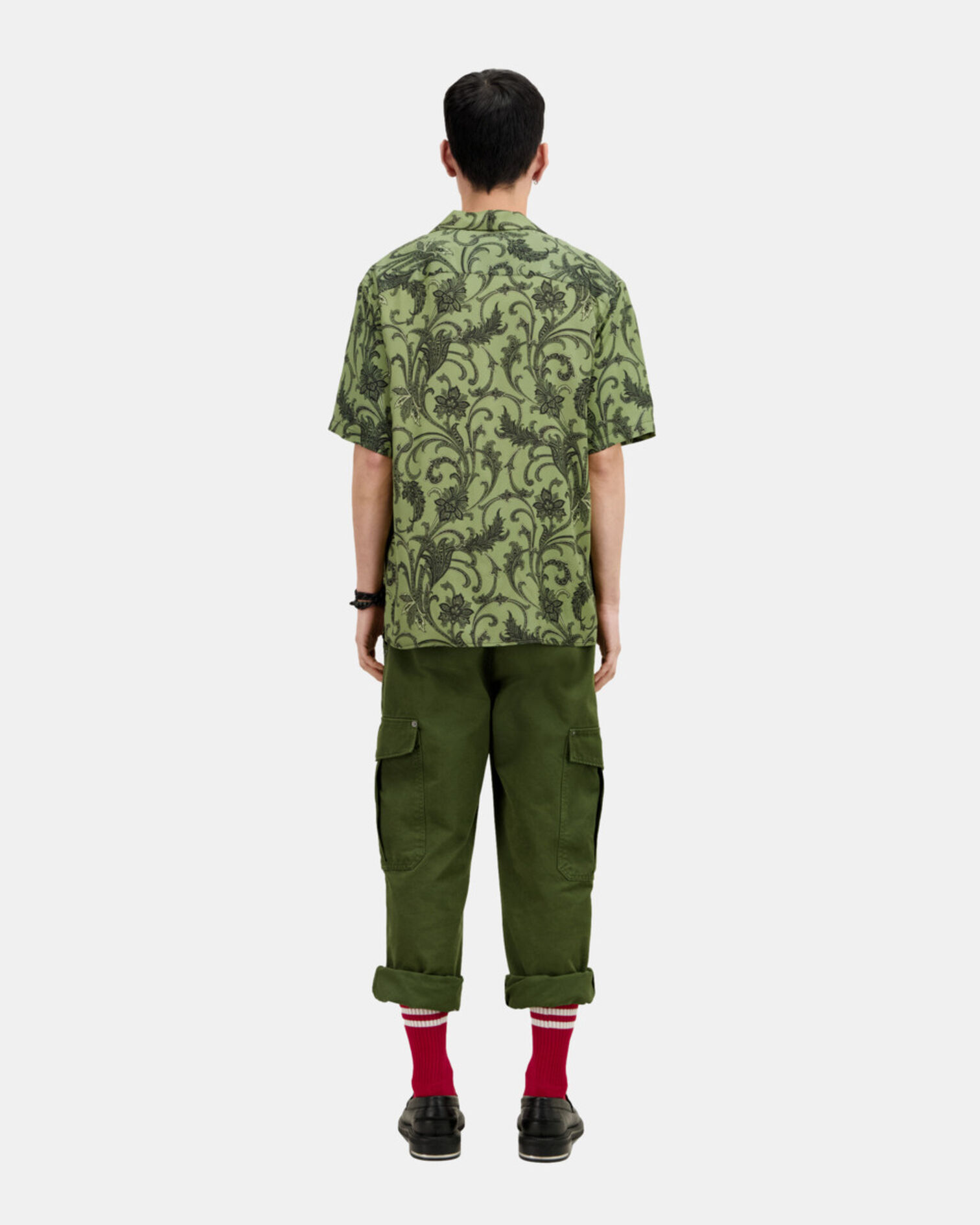Chemise manches courtes fleurie, KAKI BLACK, hi-res image number null