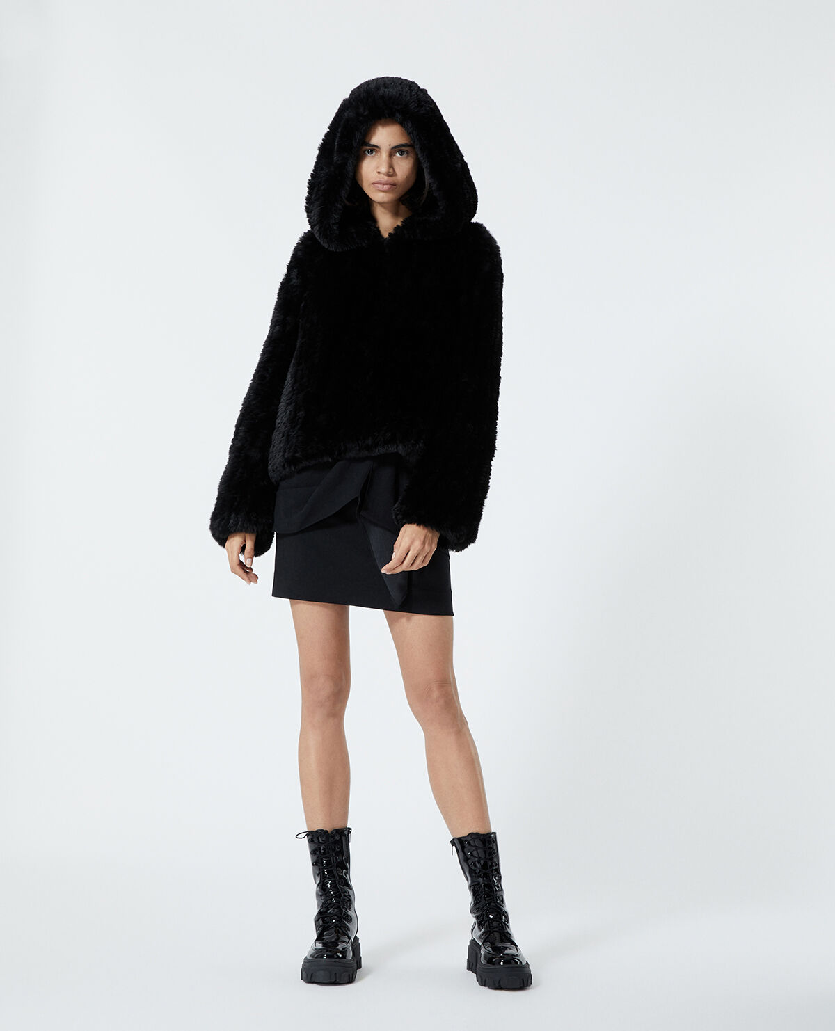 Black top furry hoodie