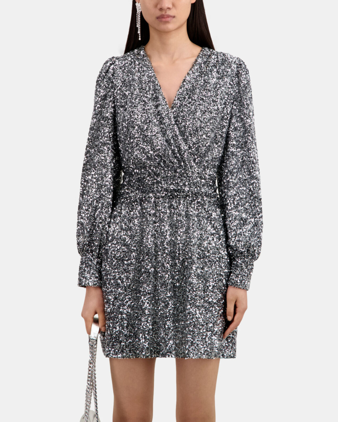 The Kooples FEMME SILVER robe courte argentée à sequins