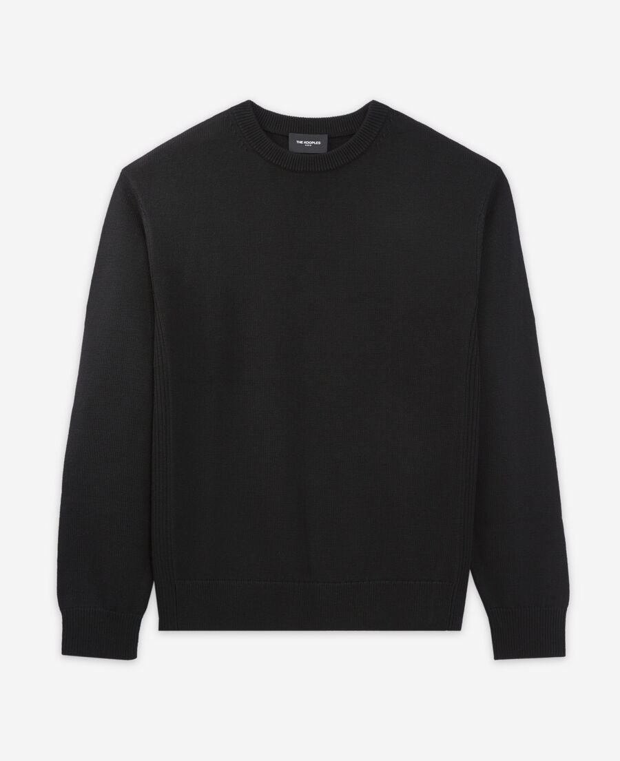 pull maille noire col rond triple bande