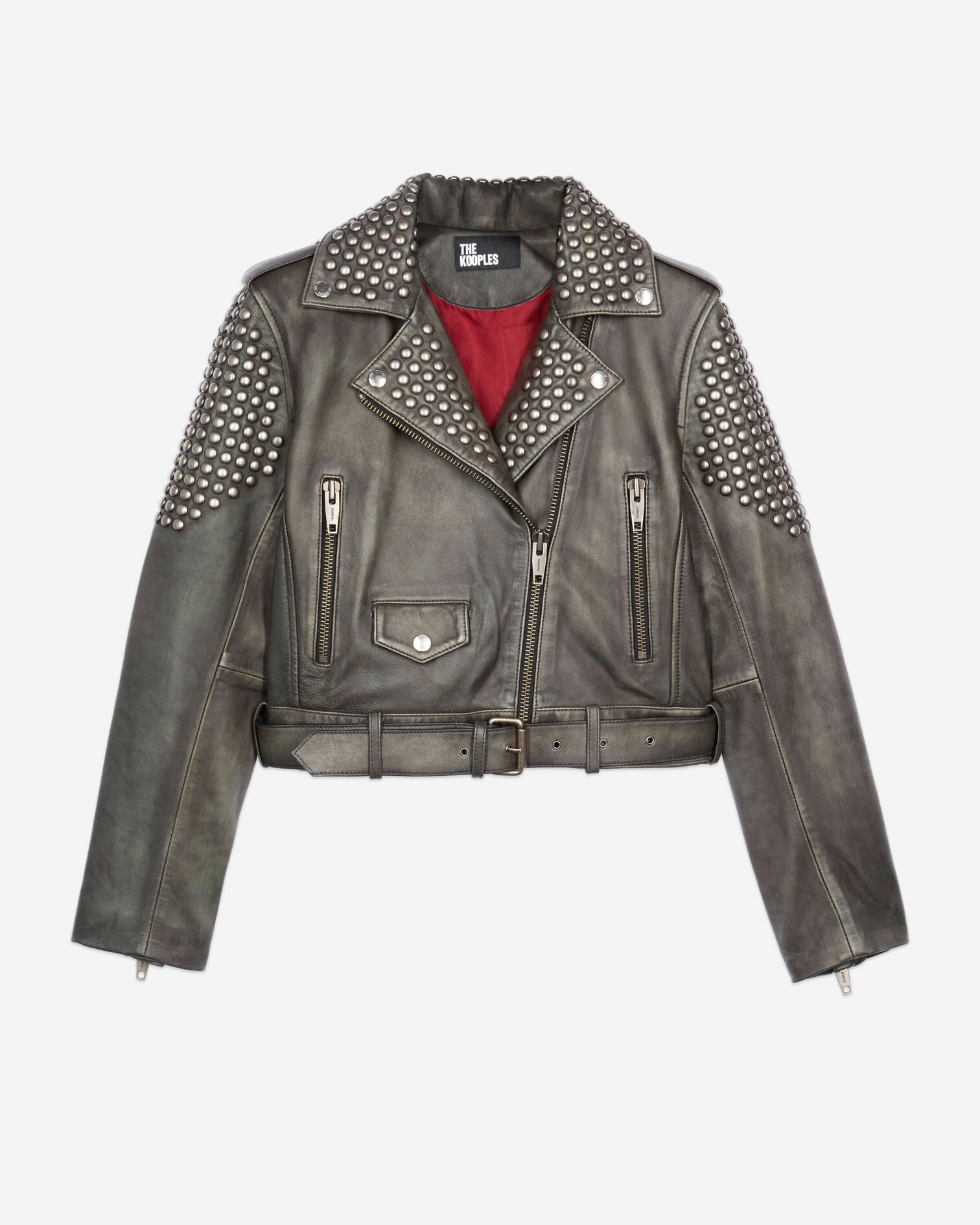 Studded black leather jacket, BLACK, hi-res image number null