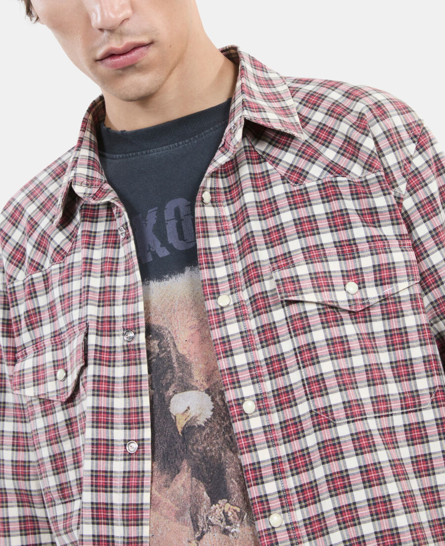 The Kooples MEN BLACK ECRU RED checked shirt