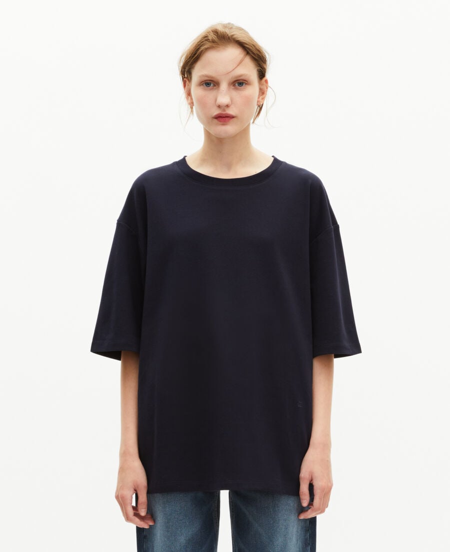The Kooples MEN NAVY unisex plain navy blue loose-fitting t-shirt