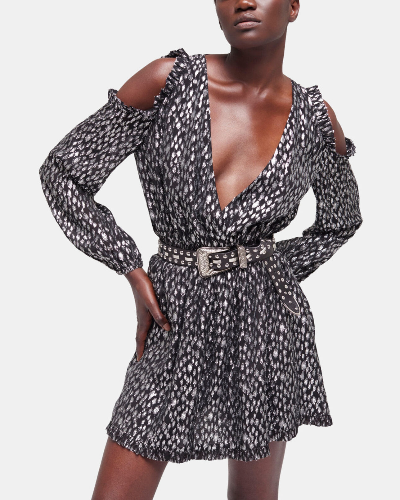 The Kooples WOMEN ANTIC SILVER leopard-print short dress