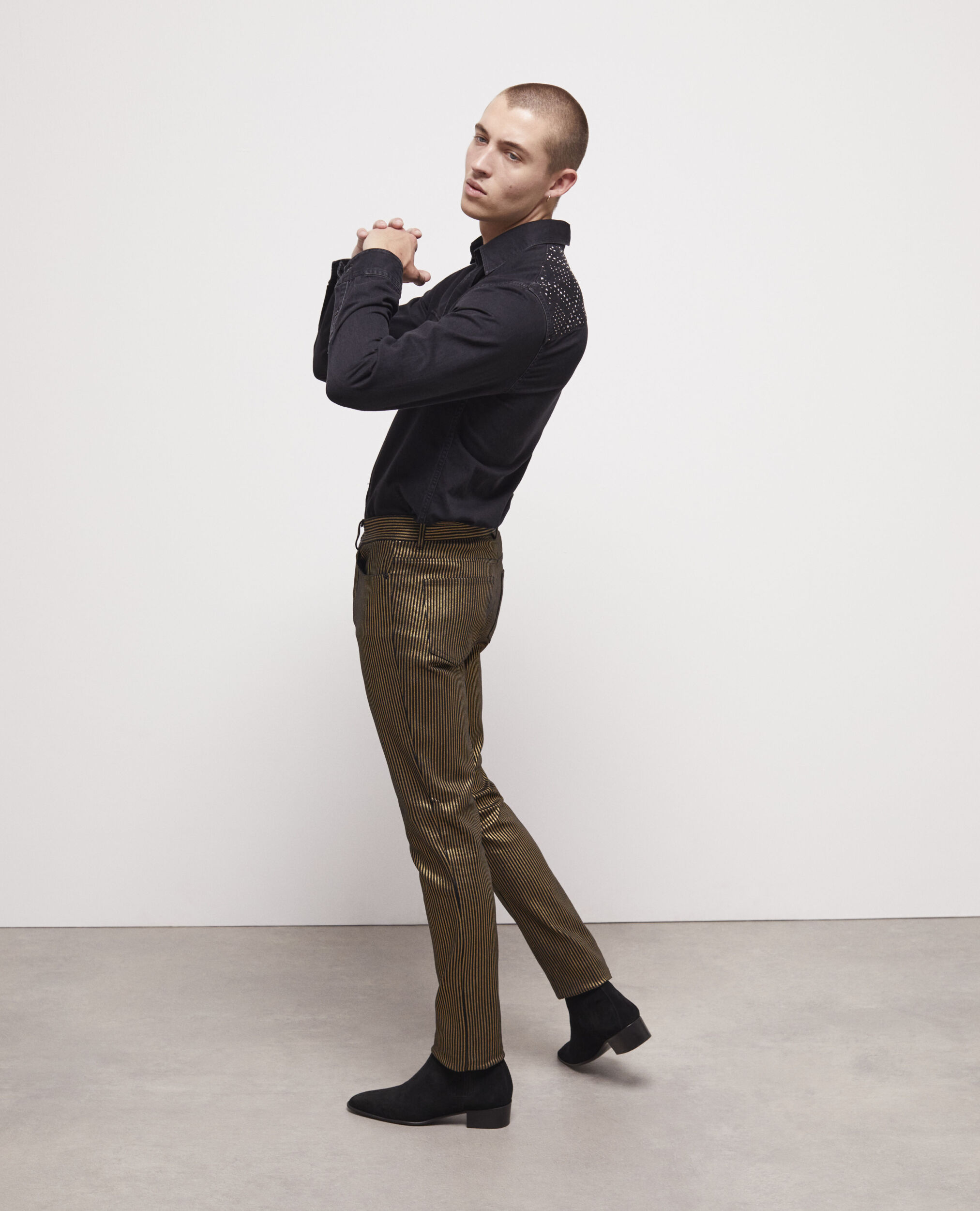 Slim-fit jeans with gold stripes, BLACK / GOLD, hi-res image number null