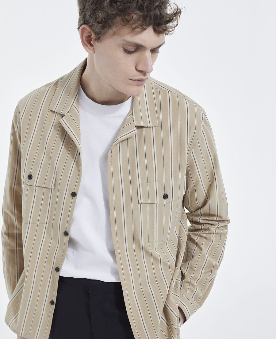 beige striped hawaiian-collar shirt