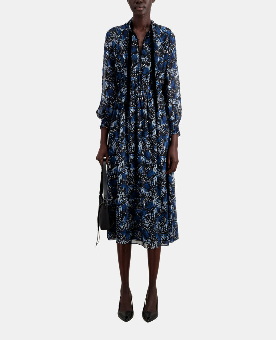 The Kooples DAMEN BLUE langes kleid mit print und plissierung