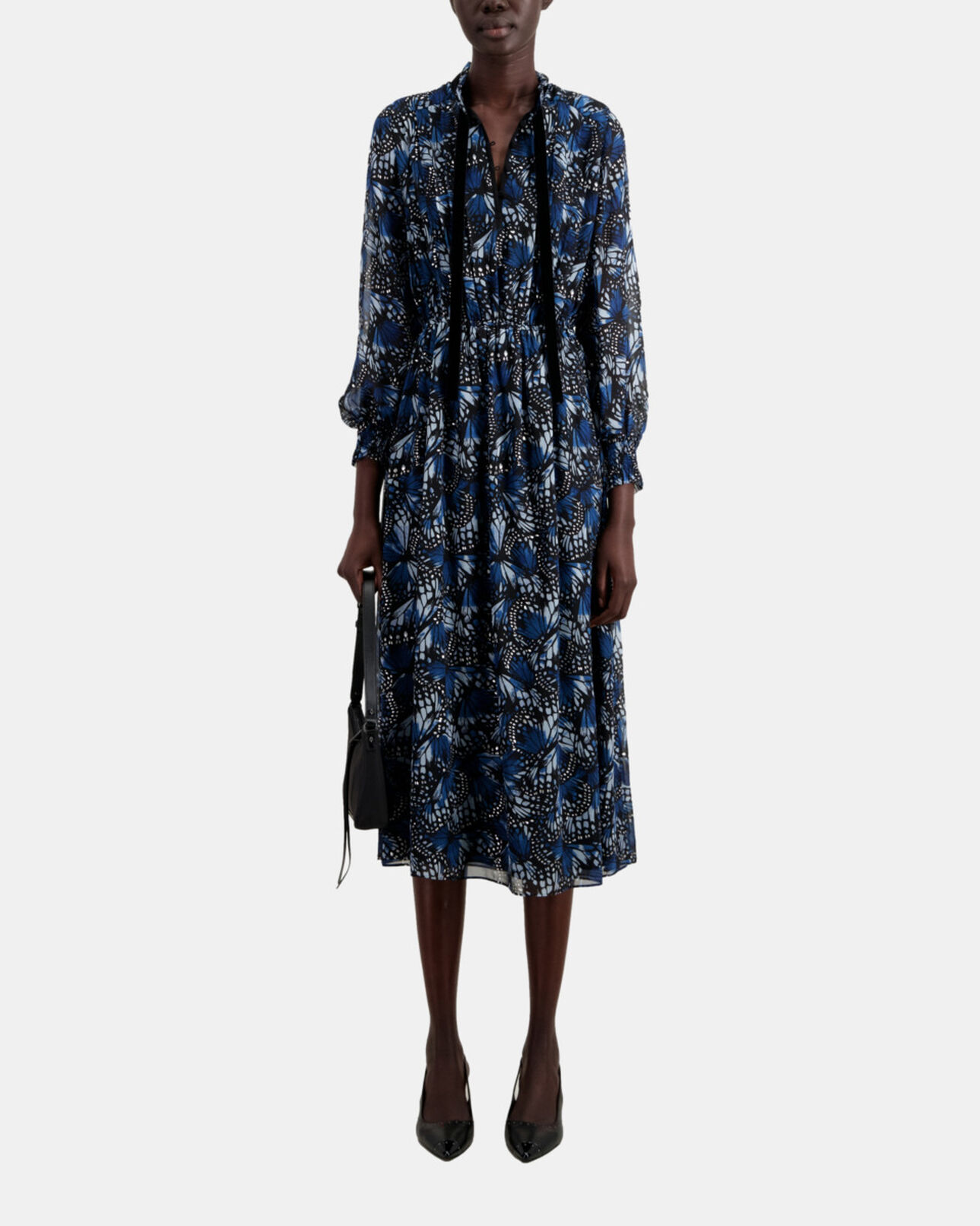 The Kooples WOMEN BLUE long printed dress with pleating