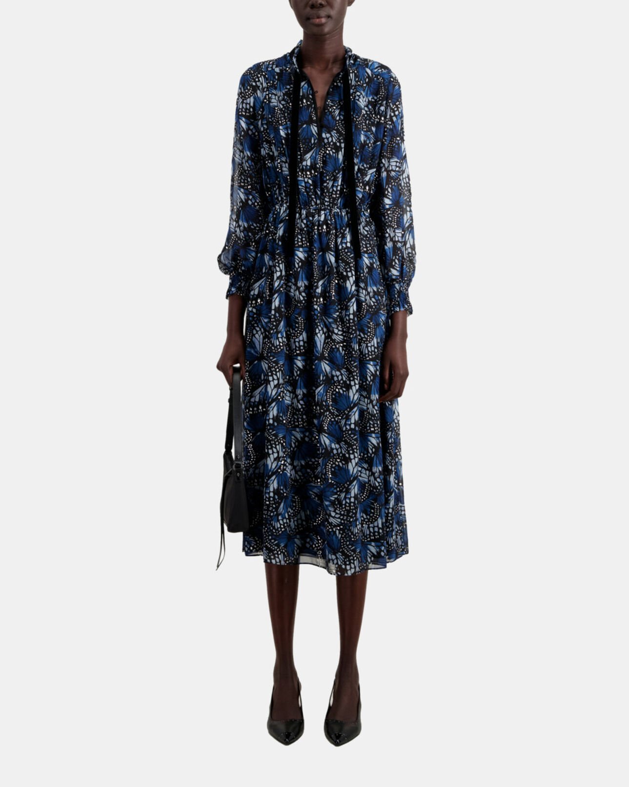The Kooples DAMEN BLUE langes kleid mit print und plissierung