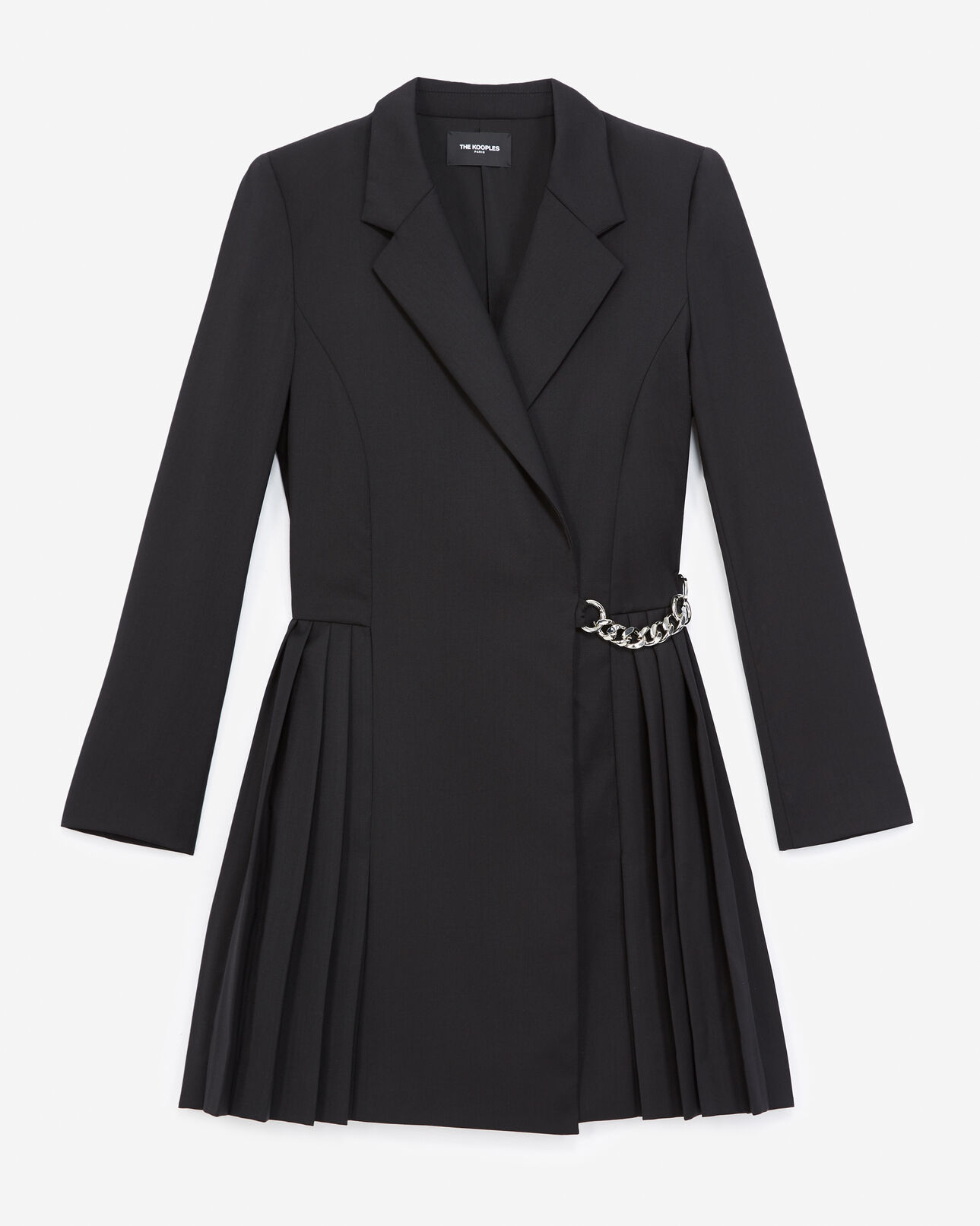 The Kooples MUJER BLACK vestido corto cruzado plisado cadena negra