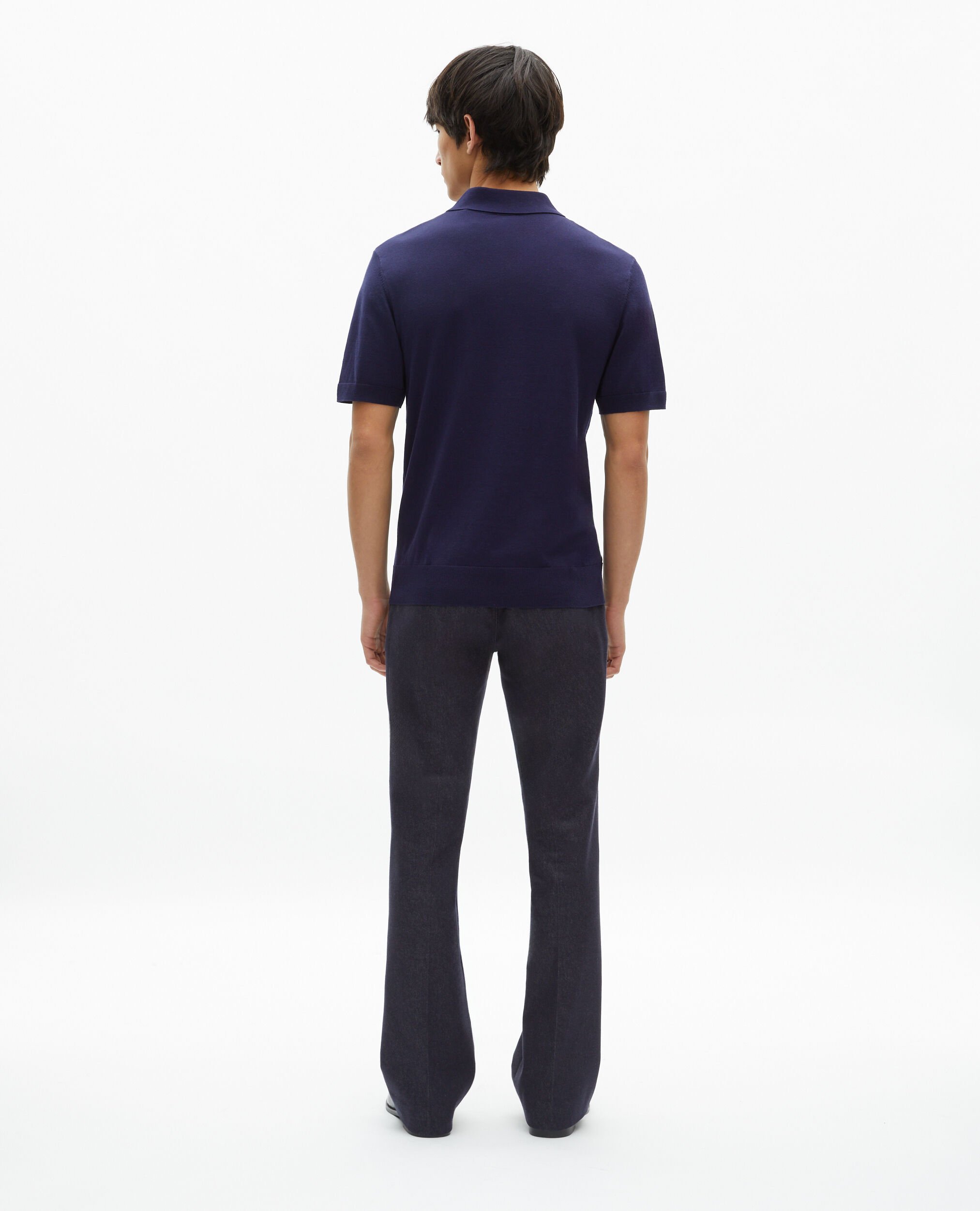 Navy blue zip-neck mesh polo shirt, NAVY, hi-res image number null