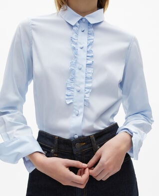 The Kooples WOMEN LIGHT BLUE blue poplin shirt with ruffles
