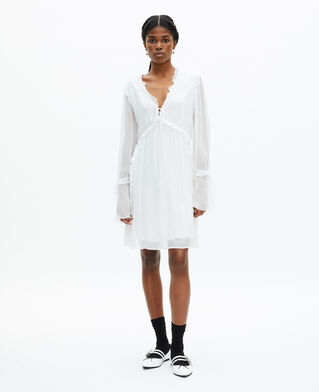The Kooples DAMEN ECRU ecrufarbenes kurzes kleid mit rüschen