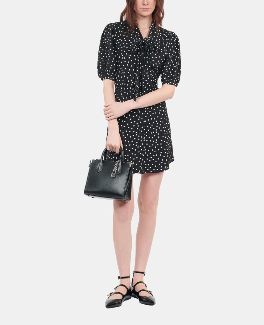 The Kooples DAMEN BLACK WHITE schwarzes kurzes kleid mit punktemuster