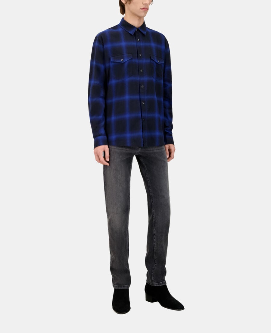 The Kooples HOMME BLUE BLACK chemise à carreaux noirs