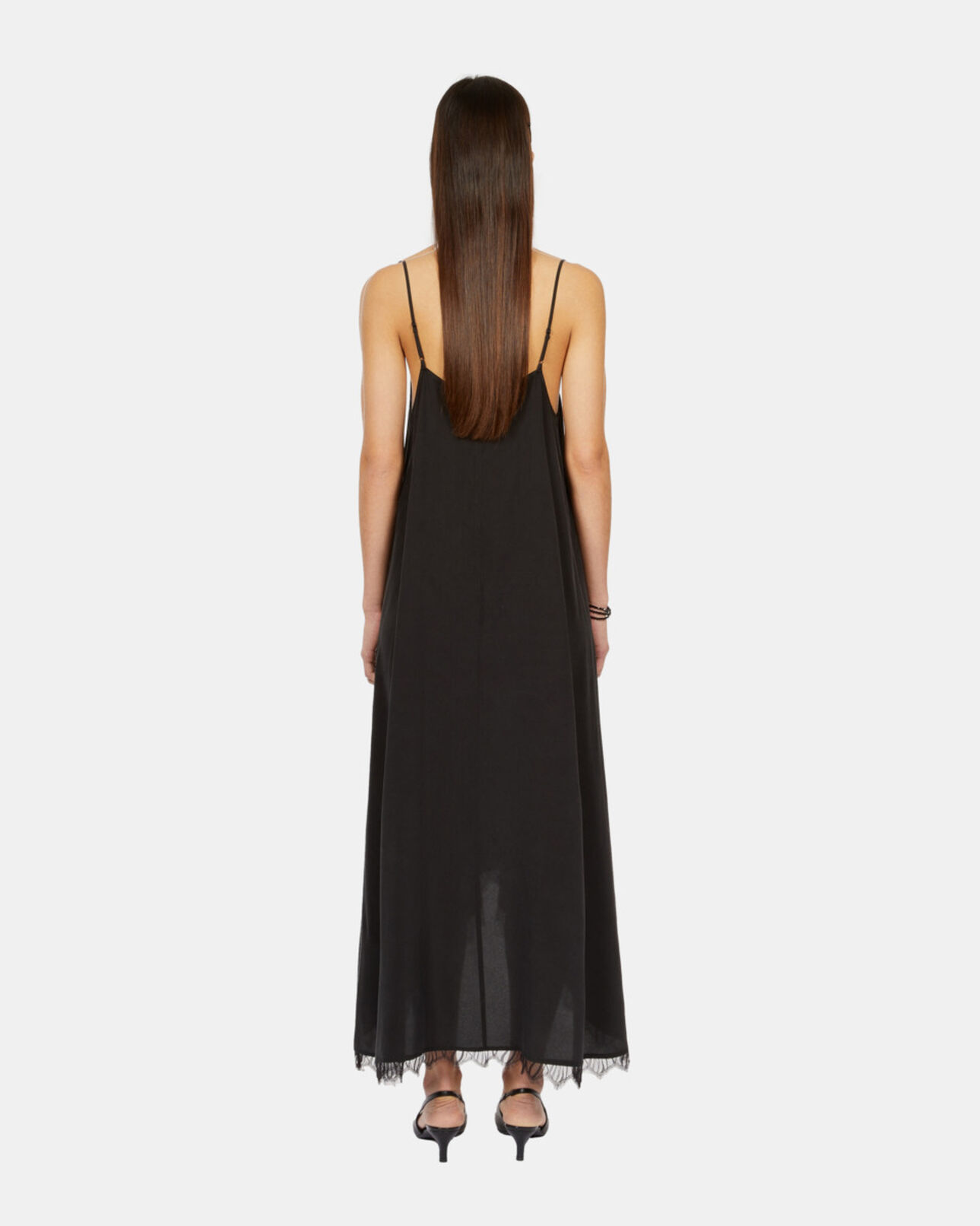 The Kooples WOMEN BLACK long black slip dress in washed silk