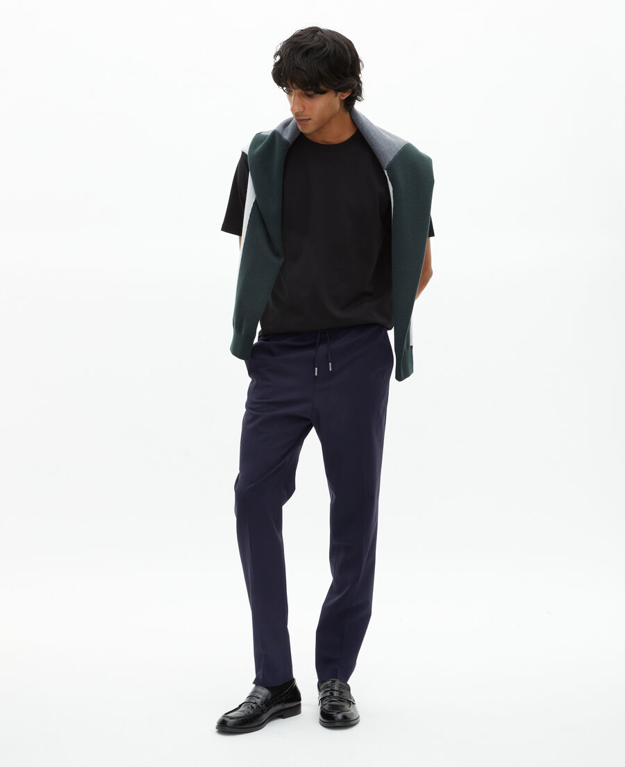 The Kooples HOMME NAVY pantalon élastiqué droit en laine marine