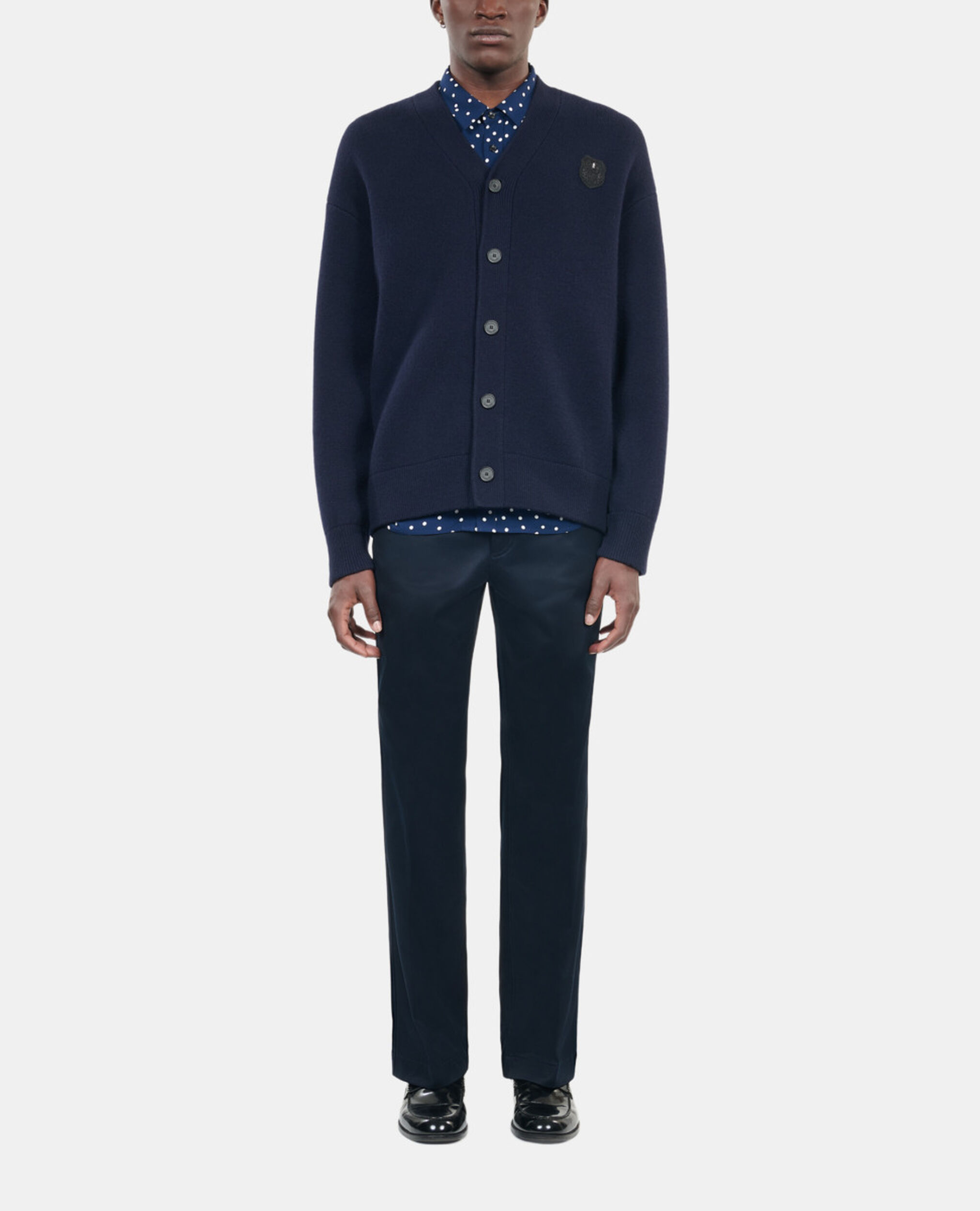 Navy blue wool cardigan, NAVY, hi-res image number null