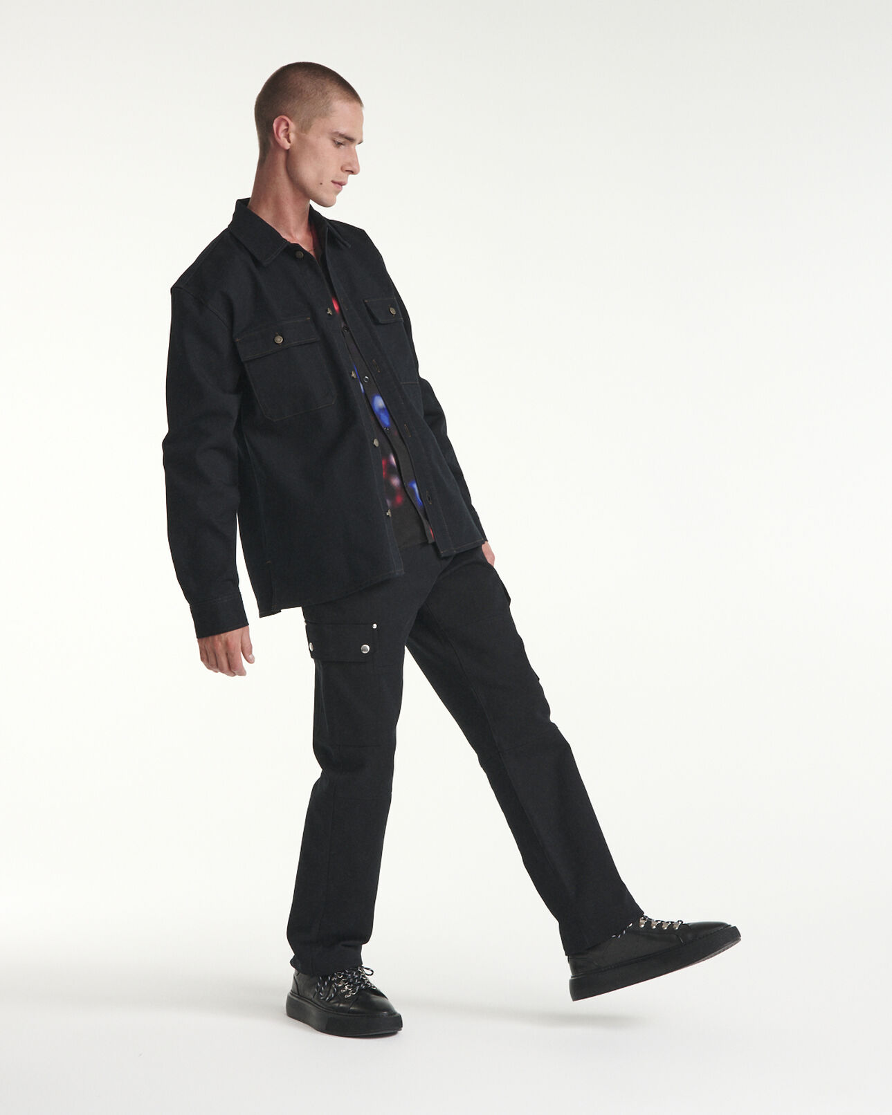 The Kooples MEN BLACK black jean shirt with patch pockets