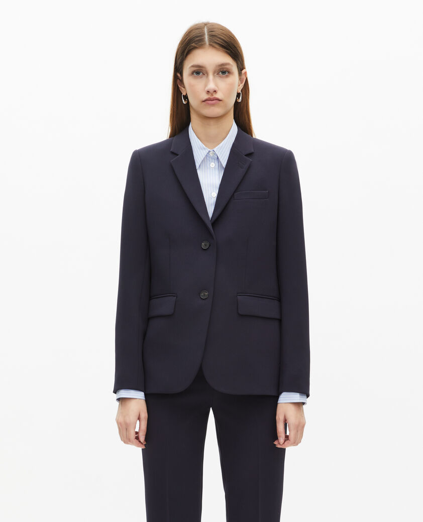 The Kooples FEMME DARK NAVY veste tailleur en cr&ecirc;pe coupe structur&eacute;e bleu marine 