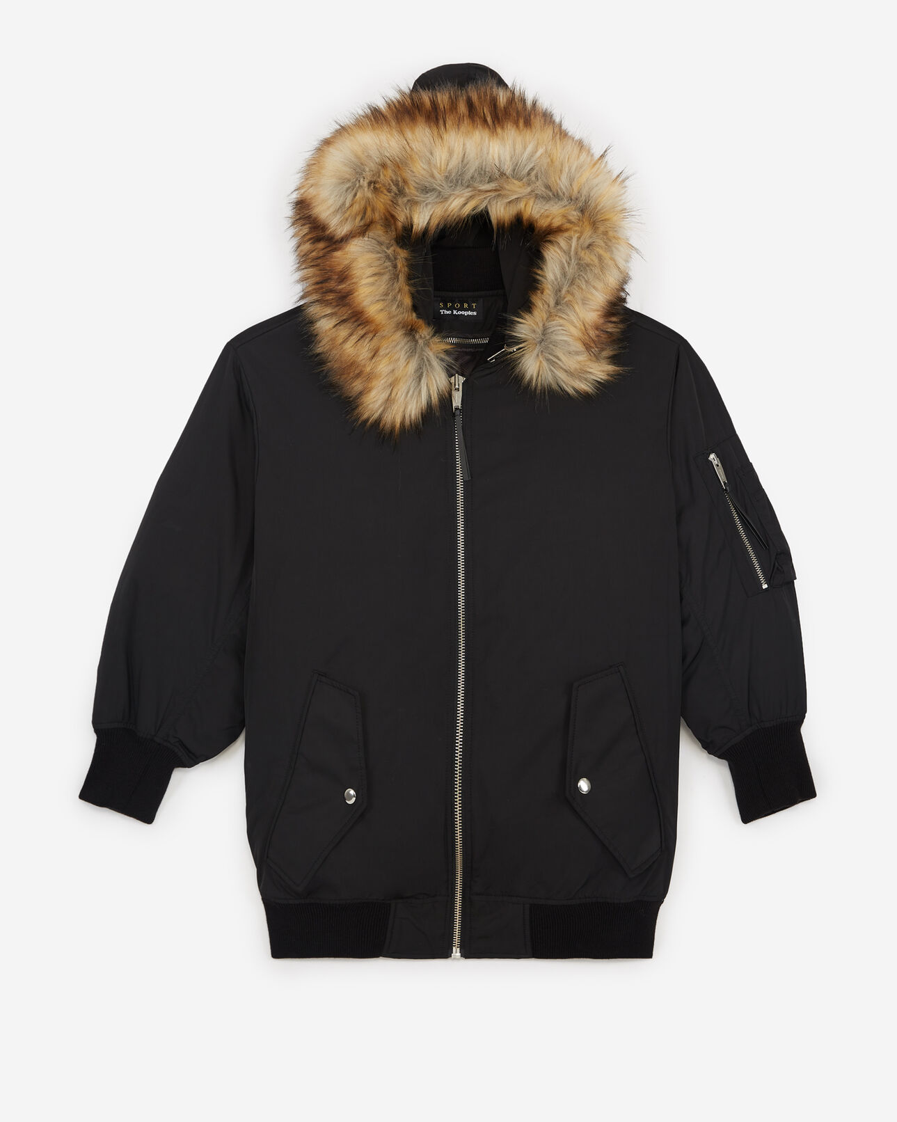The Kooples FEMME BLACK blouson noir capuche fausse fourrure
