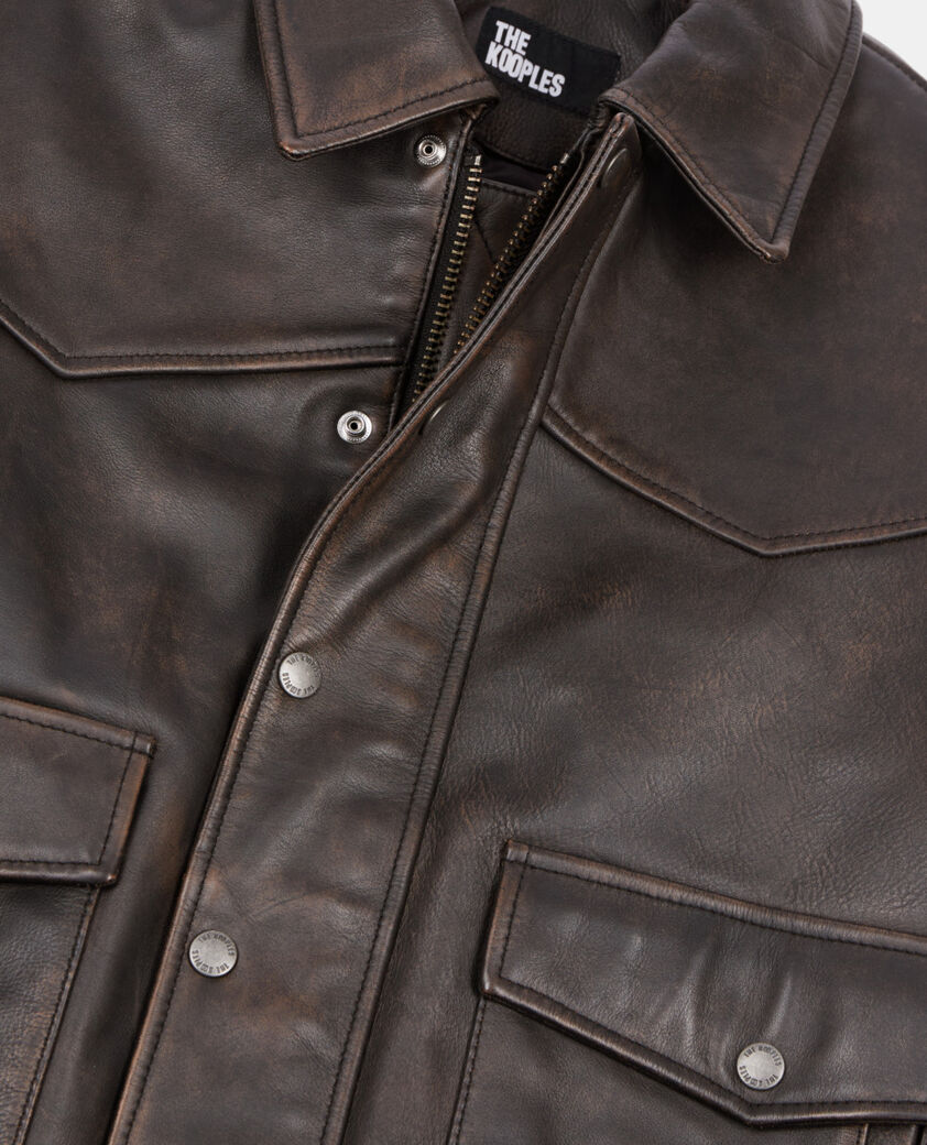 The Kooples MEN DARK BROWN brown leather jacket