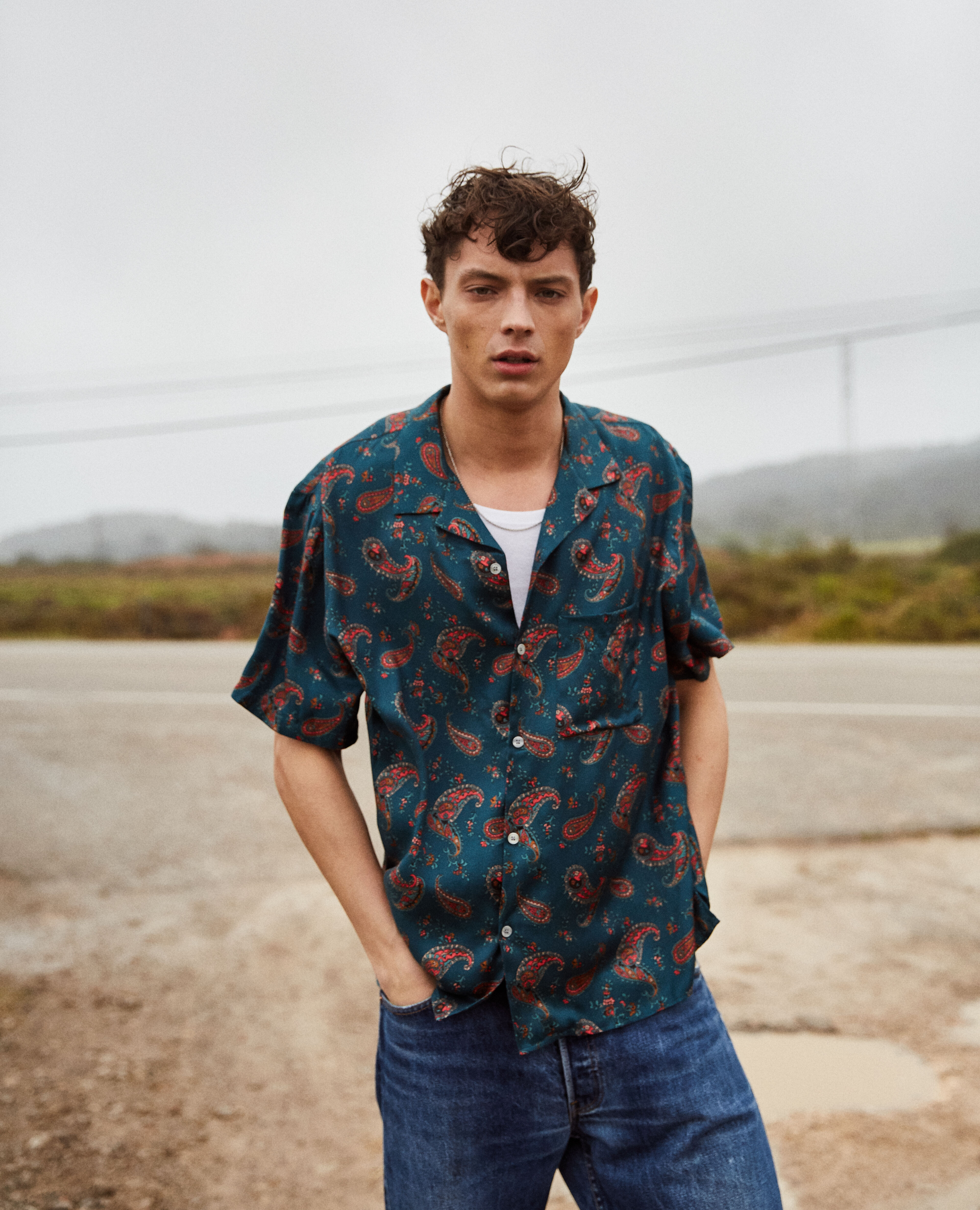 Chemise longue ample col hawaien imprimee
