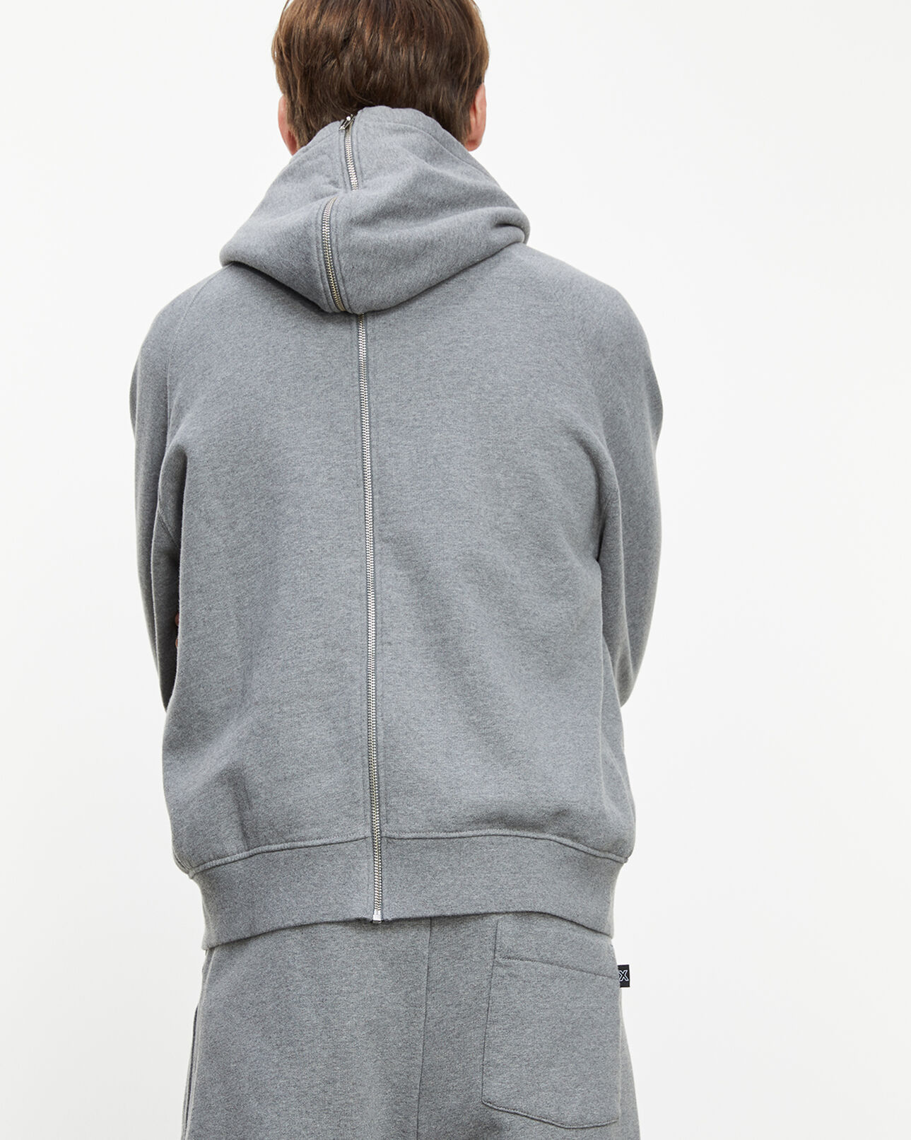 The Kooples HOMME GREY MELANGE sweat coton gris chiné capuche et logo