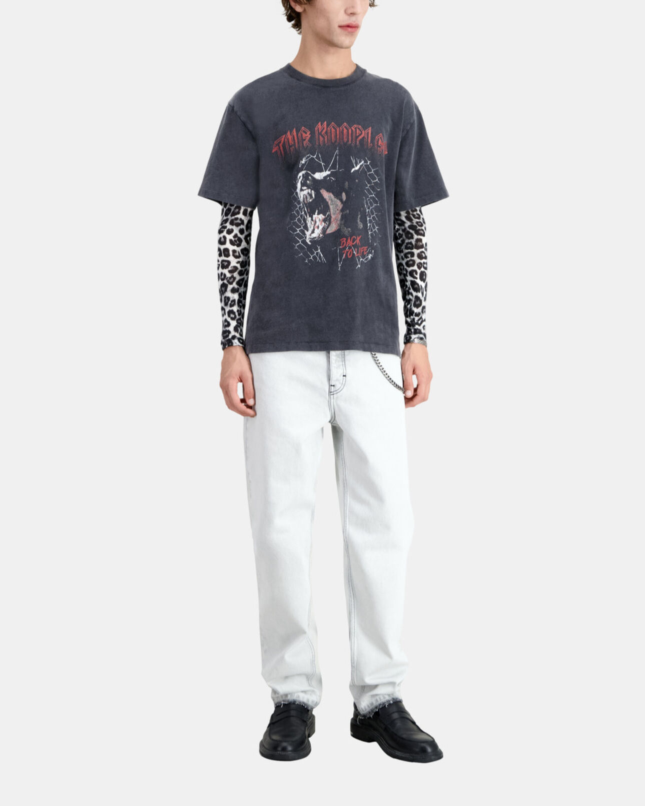 The Kooples MEN BLACK WASHED men's black t-shirt with barking dog serigraphy