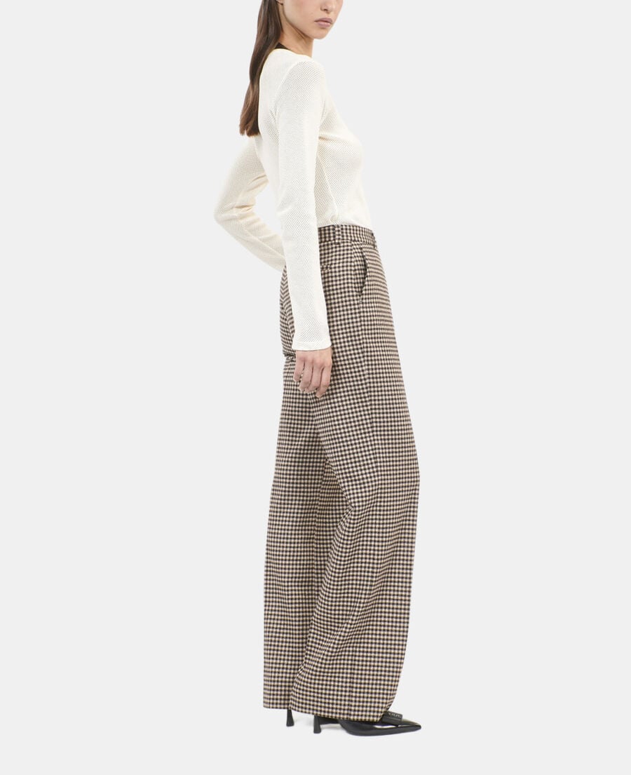 The Kooples F ECRU BLACK loose-fitting vichy check trousers