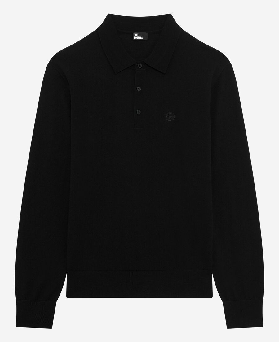The Kooples HOMME BLACK pull col polo en laine m&eacute;rinos noir