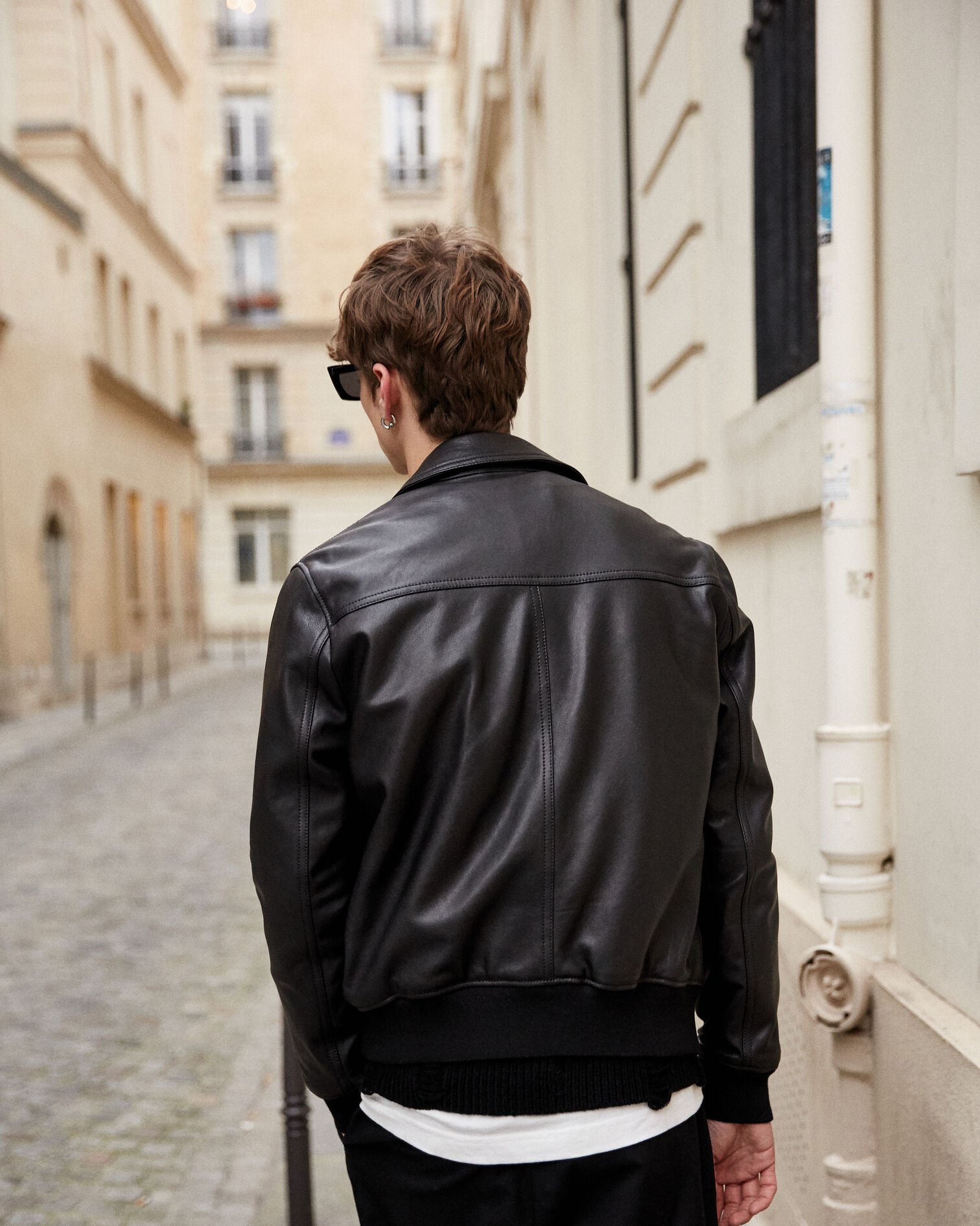 Black leather jacket with classic collar, BLACK, hi-res image number null