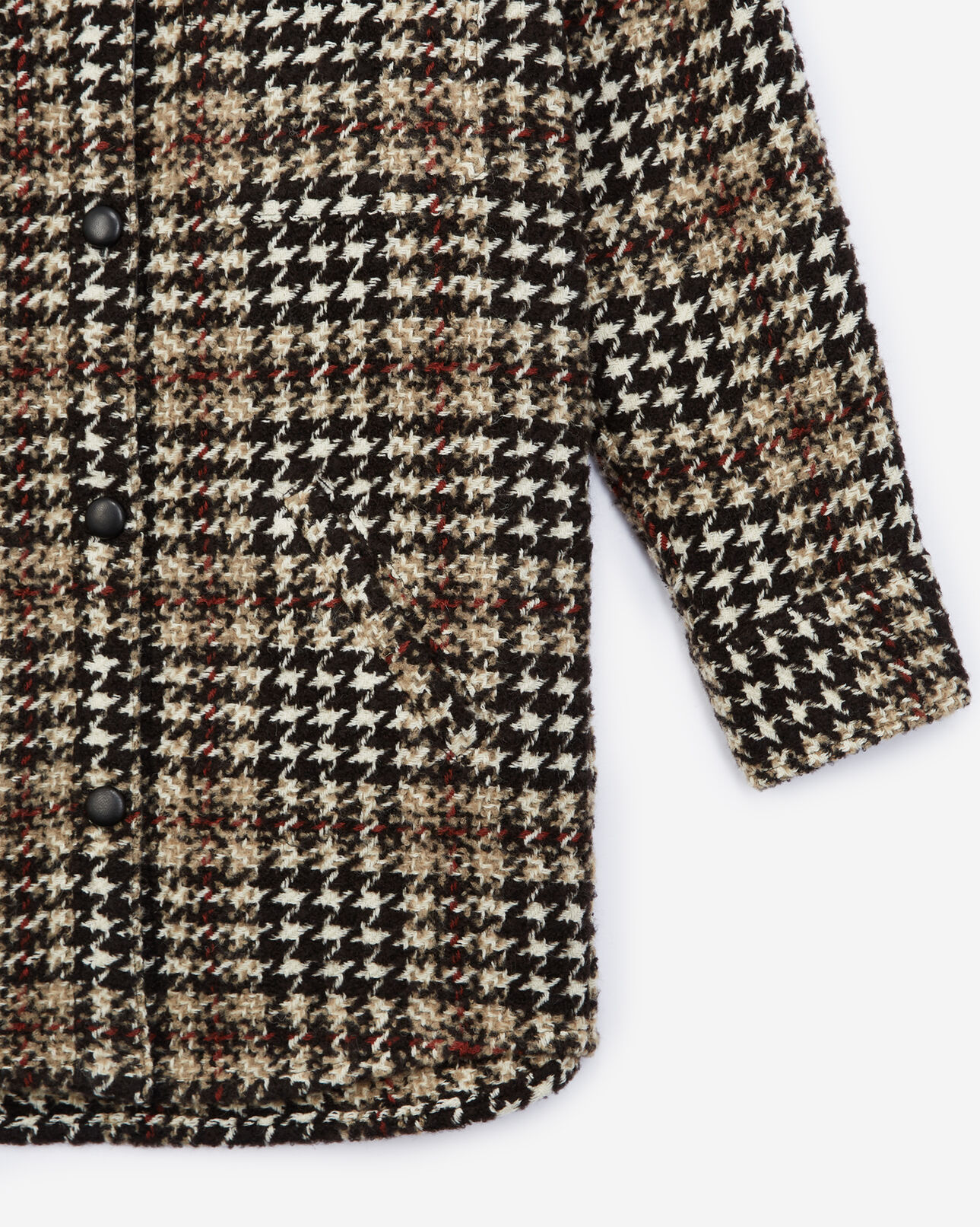 The Kooples WOMEN BLACK-ECRU oversized tweed houndstooth shirt jacket with leather detail