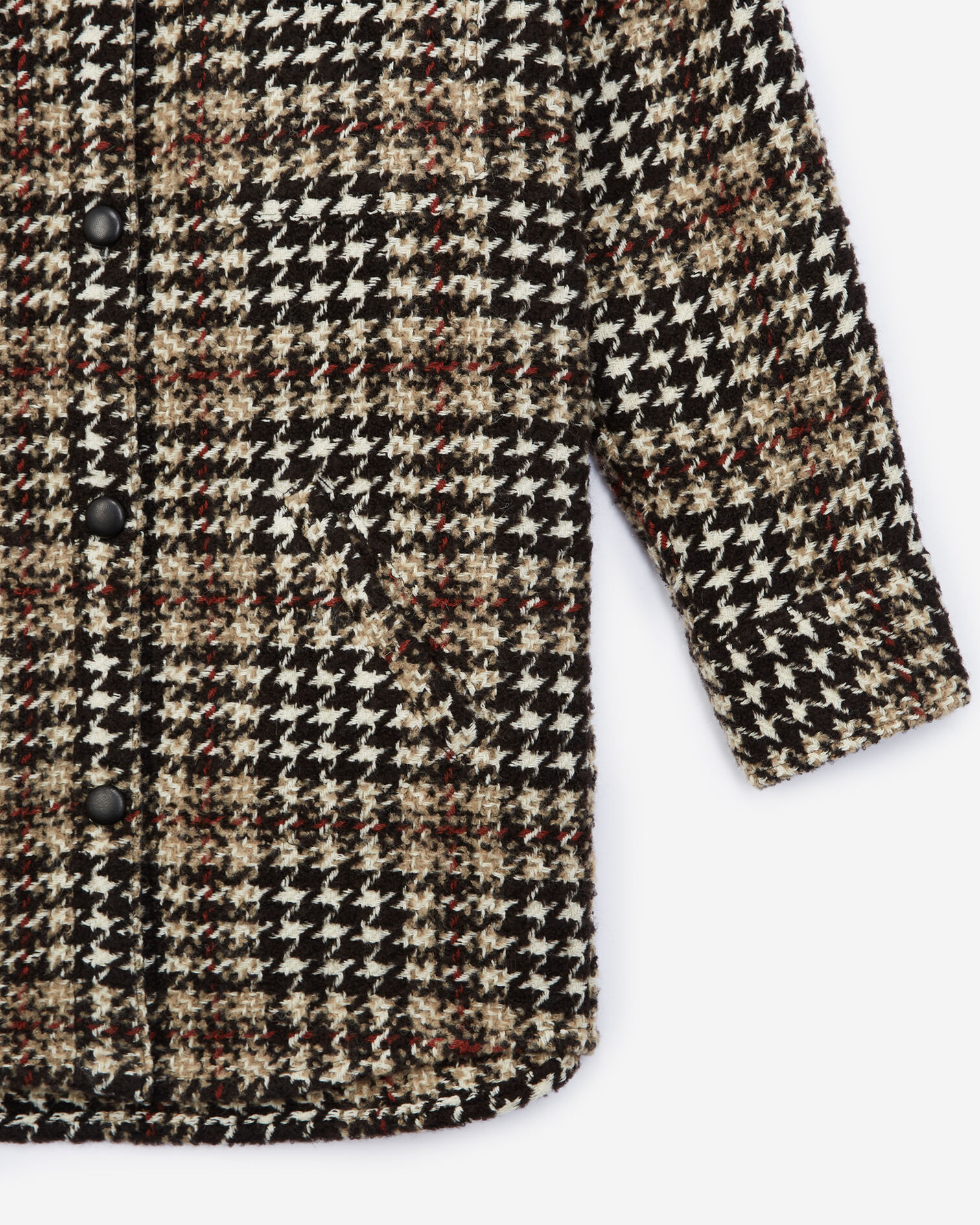 Oversized tweed houndstooth shirt jacket with leather detail, BLACK-ECRU, hi-res image number null