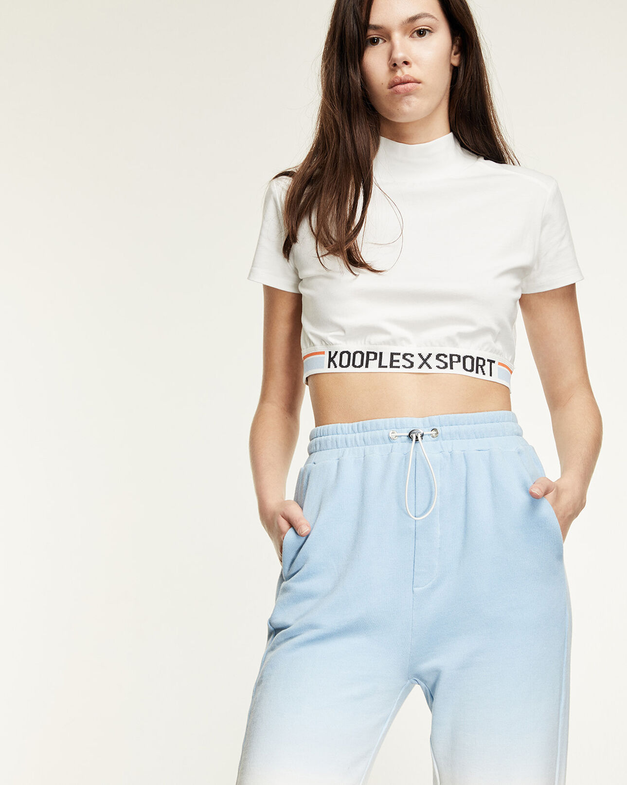 The Kooples WOMEN ECRU ecru cotton t-shirt with tricolour logo band