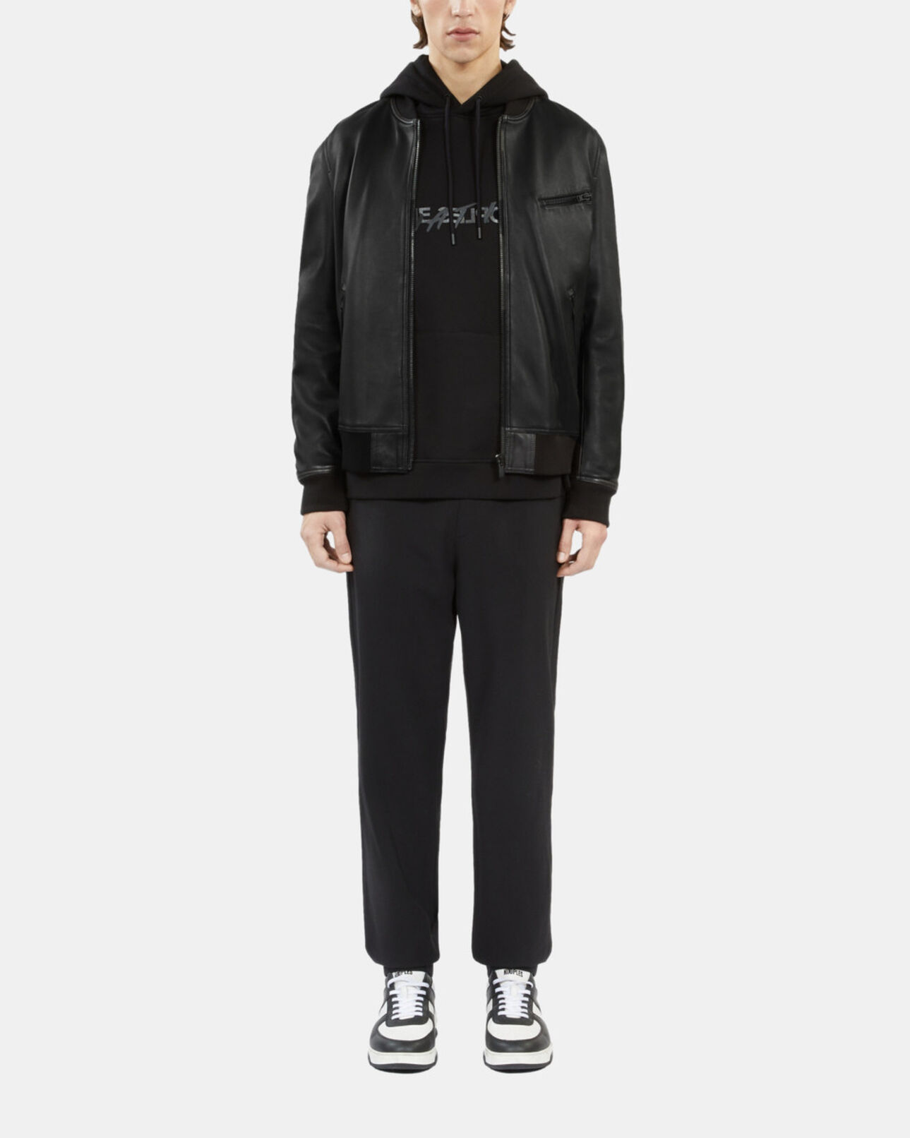 The Kooples HOMME BLACK blouson teddy en cuir noir