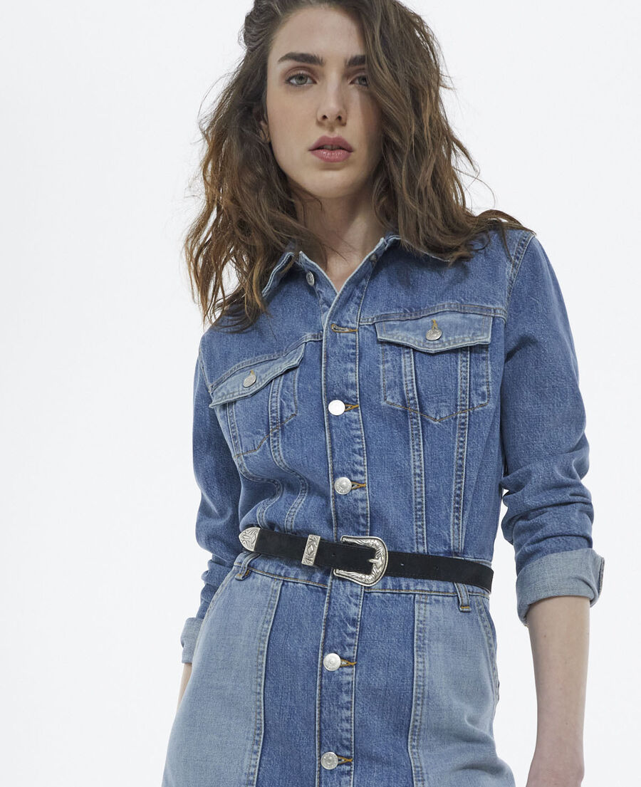 buttoned faded blue short denim dress