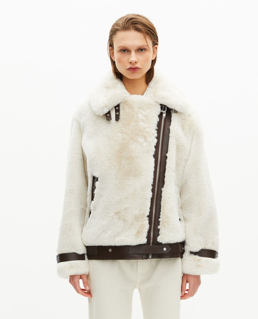 The Kooples WOMEN WHITE ecru fur-effect aviator jacket