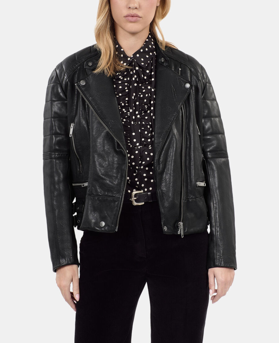 The Kooples WOMEN BLACK black leather biker jacket