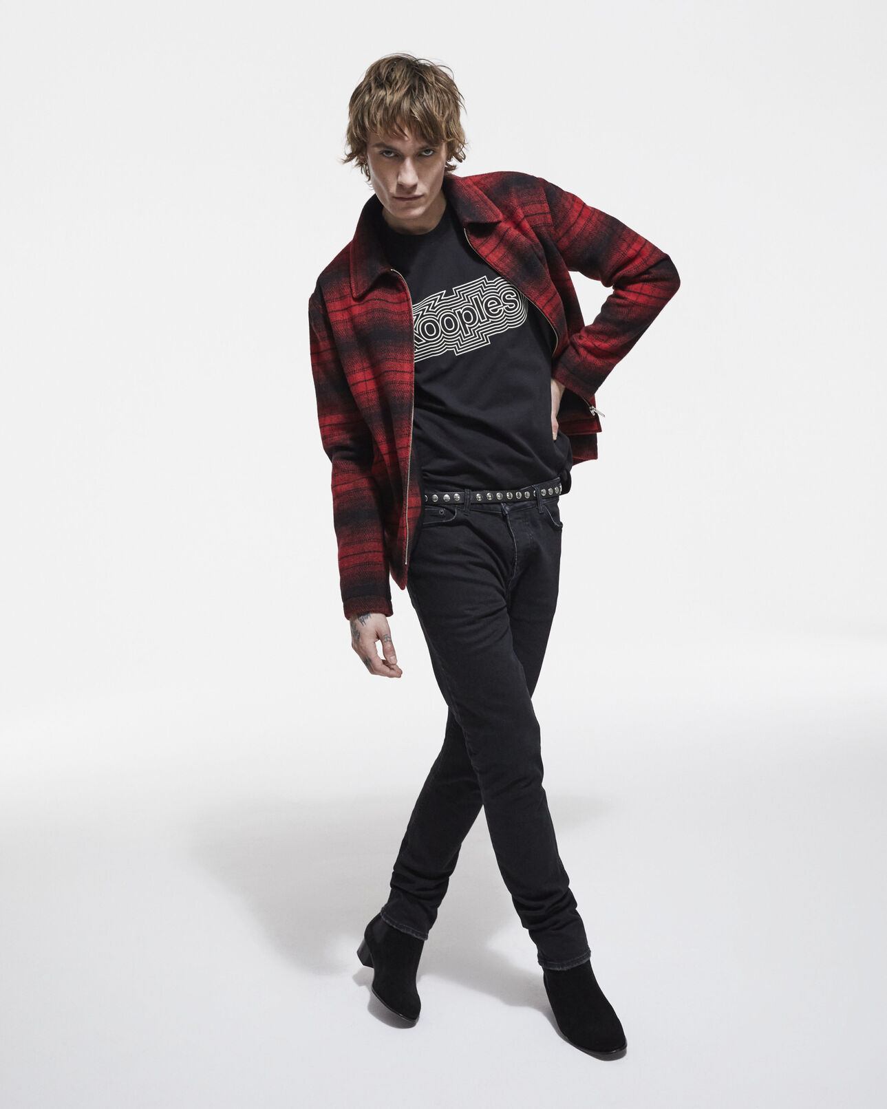 The Kooples MEN RED / BLACK wool jacket with check motif