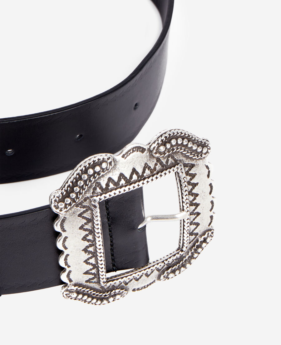 The Kooples FEMME BLACK ceinture en cuir noir avec boucle gravée