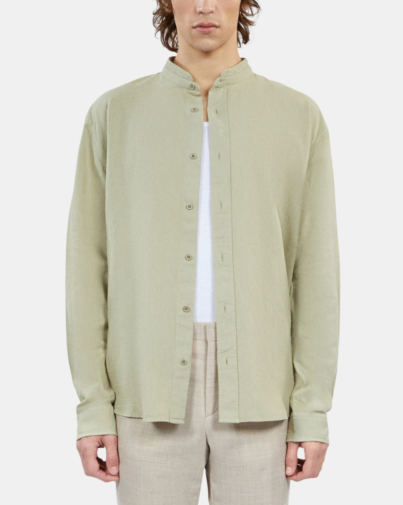 The Kooples MEN KAKI GREY light green cotton and linen shirt