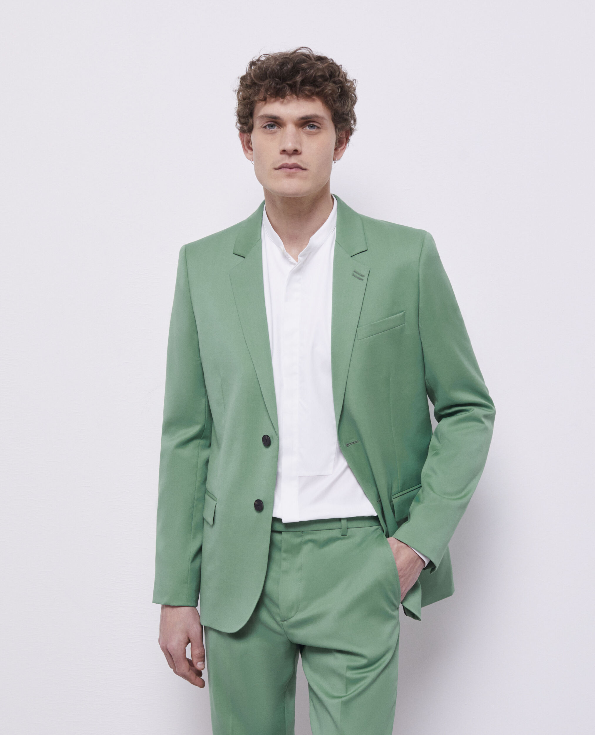 Green wool suit jacket, GREEN, hi-res image number null