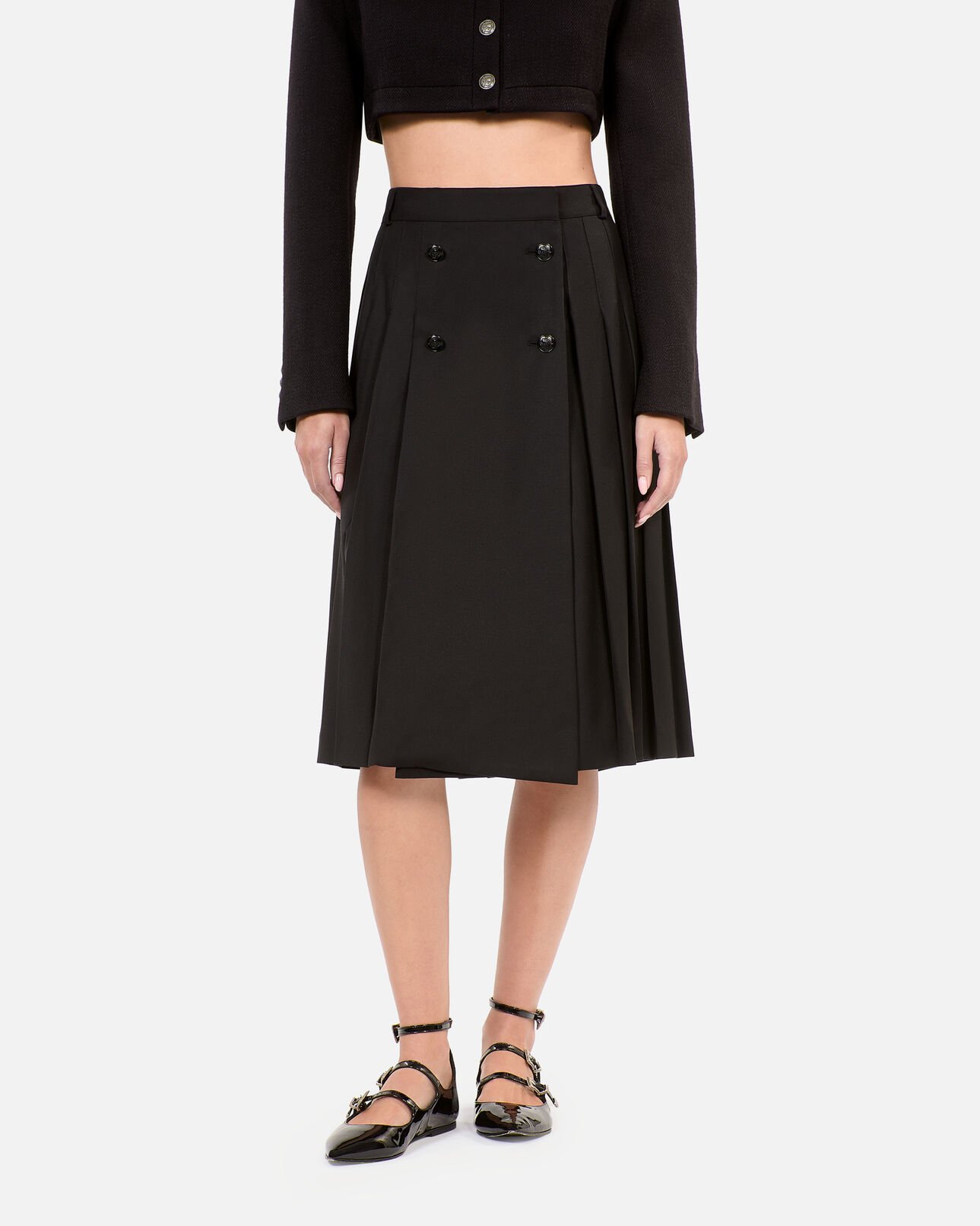 The Kooples WOMEN BLACK long black pleated skirt