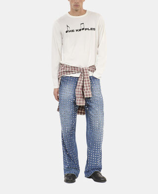 The Kooples HERREN ECRU lang&auml;rmeliges, wei&szlig;es t-shirt mit siebdruck