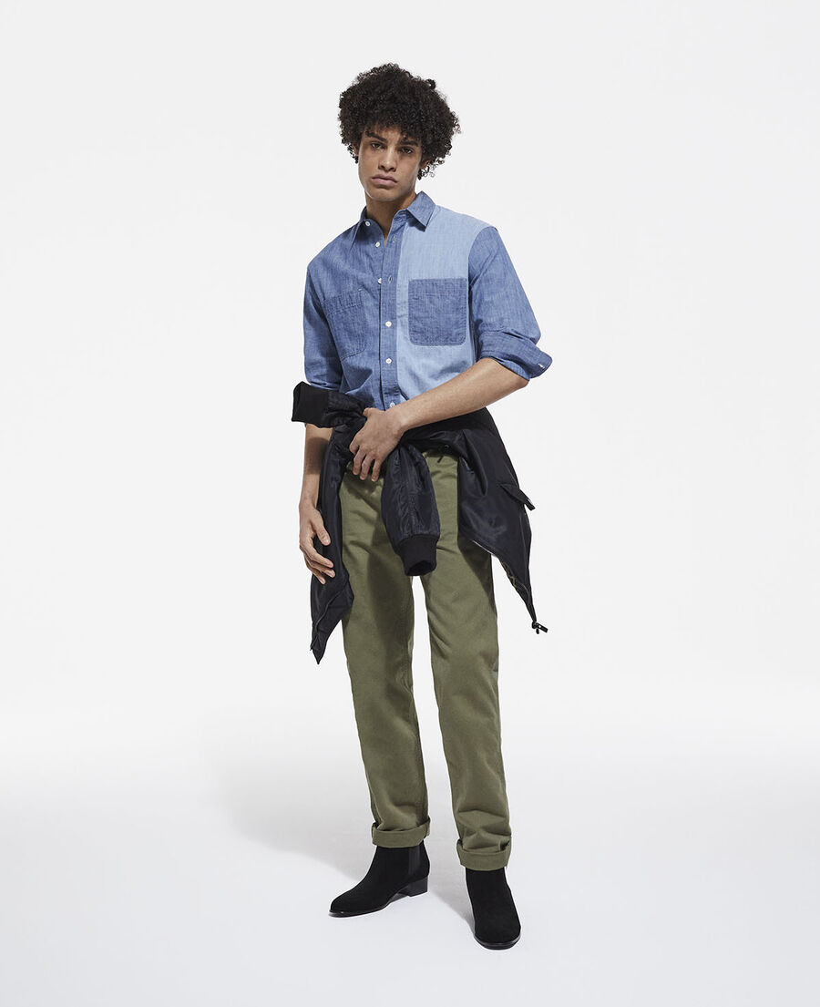blue classic collar denim shirt